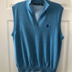 Bobby Jones Men’s Light Blue Sleeveless Quarter-Zip Vest 100%  Fine Merino Wool